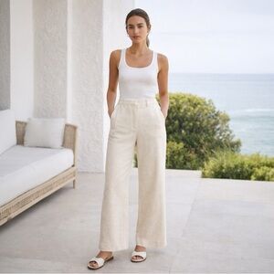 Torn by Ronny Kobo Ivory Textured Wide-Leg Pants | Size S